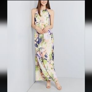 Modcloth Pastel Floral Maxi Dress with High Neckline, Sleeveless, Size Medium